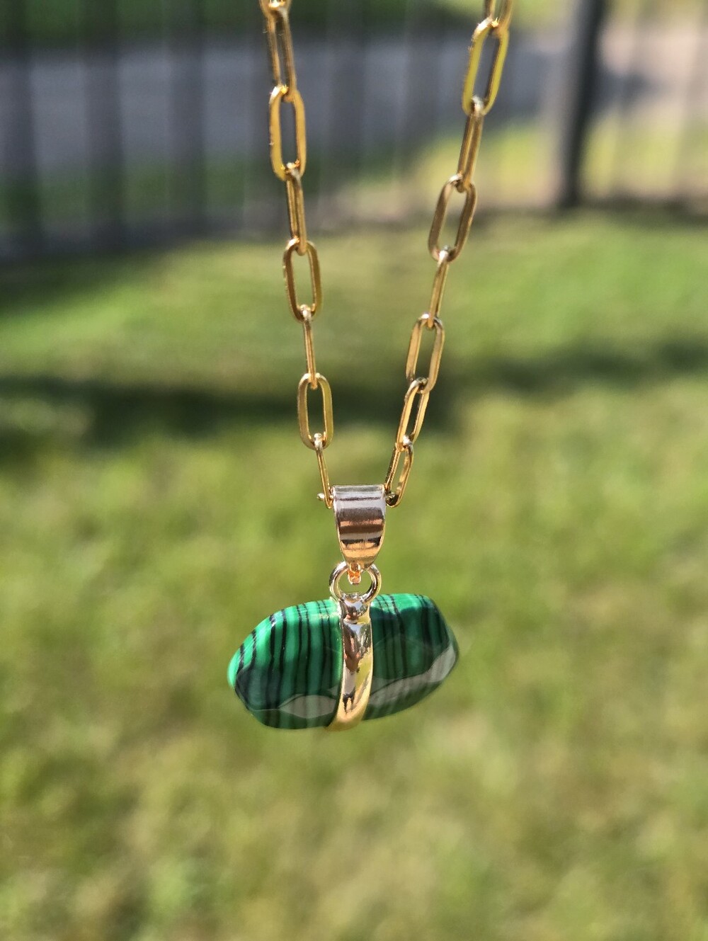 Malachite Pendant Stainless Steel Chain